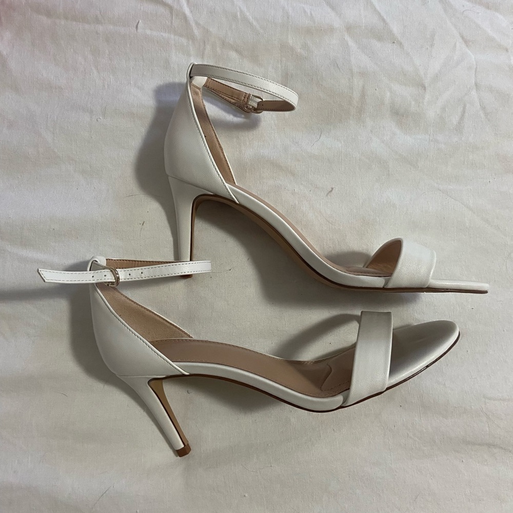 Kelly & Katie White Stiletto Heels with Ankle Strap